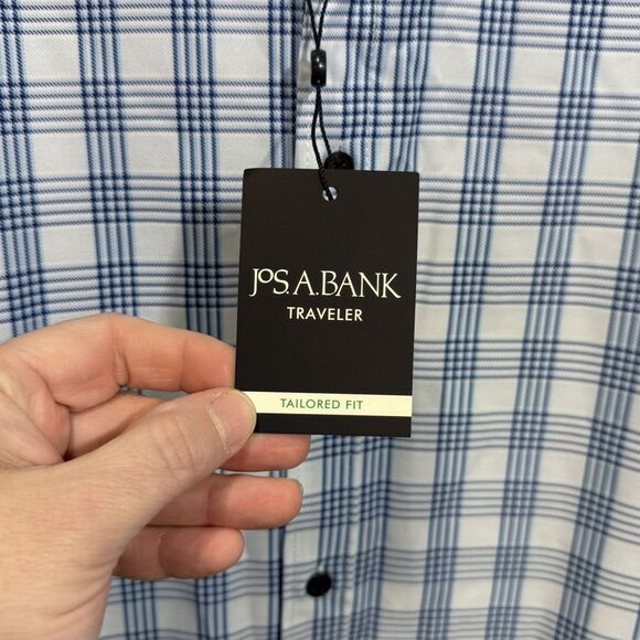 NEW Jos. A. Bank Traveler Tailored Fit Blue Plaid Button-Down Shirt Men's 2XLT - Picture 5 of 12
